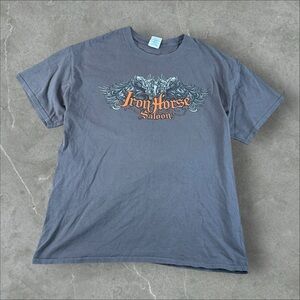 Iron Horse Saloon Shirt Mens Large Grey Y2K Bike Week 2013 Grunge AOP Cyber Goth